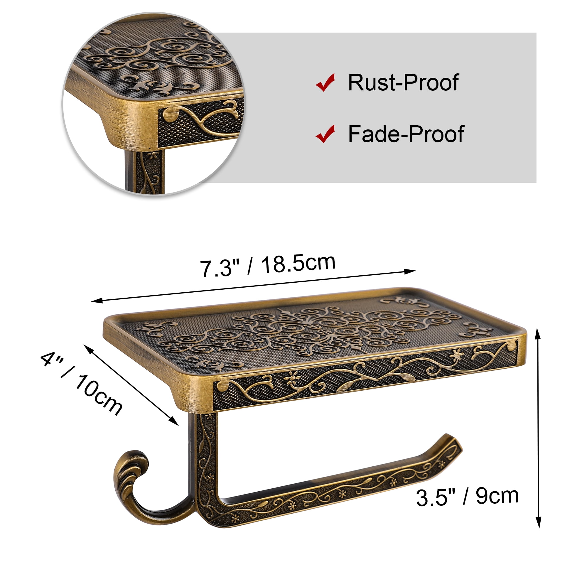 Unique Bargains Toilet Paper Holder with Phone Shelf Aluminum Alloy Holder Copper Tone