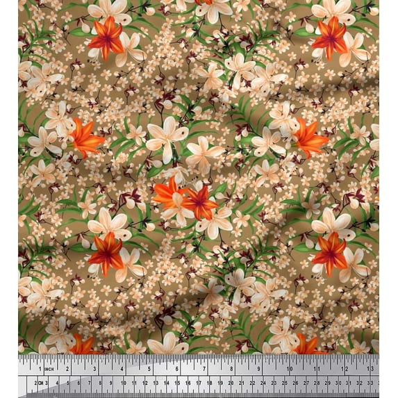 Soimoi Cotton Voile Fabric Leaves & Wild Flower Floral Decor Fabric Printed Yard 56 Inch Wide