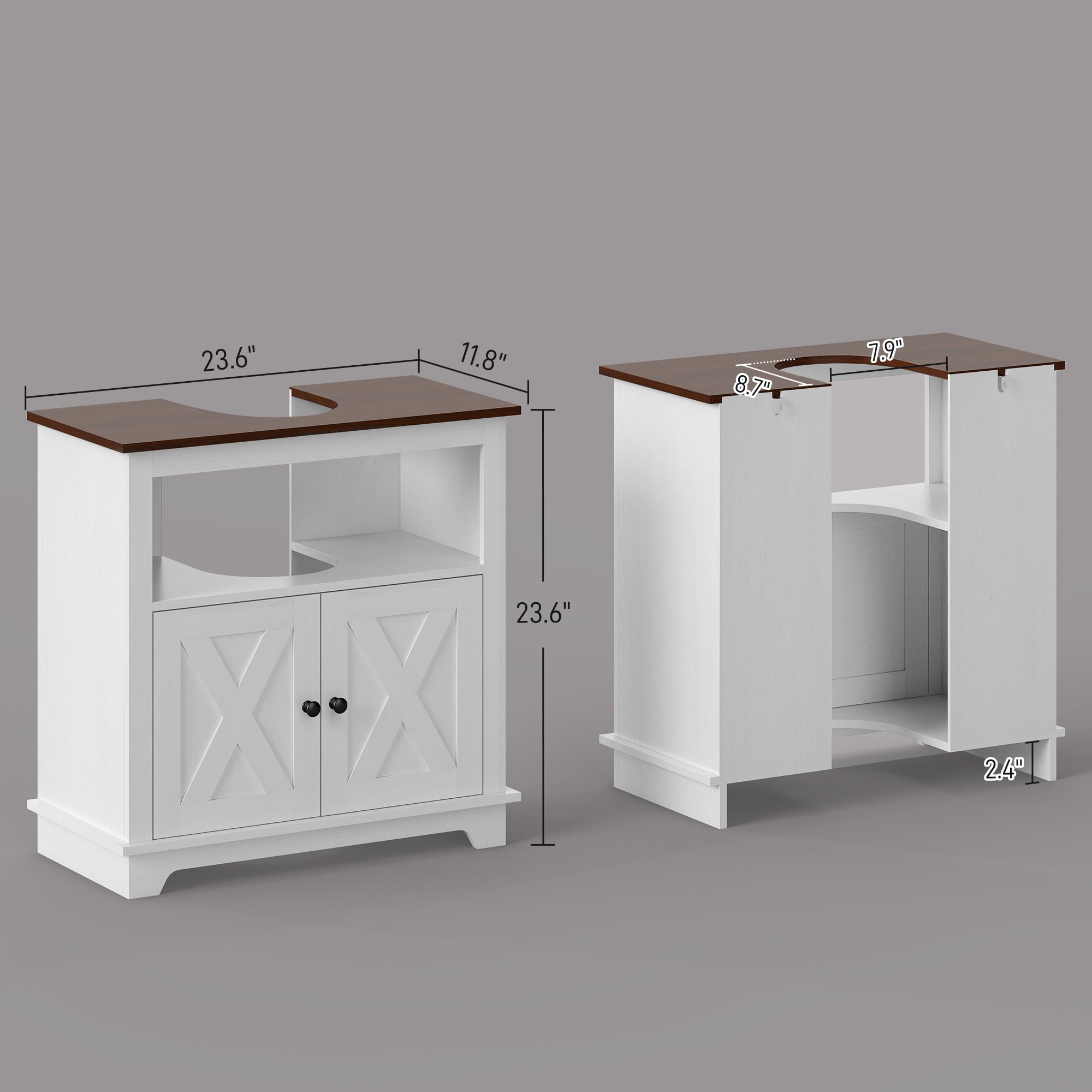 kleankin Modern Farmhouse Bathroom Sink Cabinet, Pedestal Sink Storage Cabinet with Double Doors and Storage Shelves, White