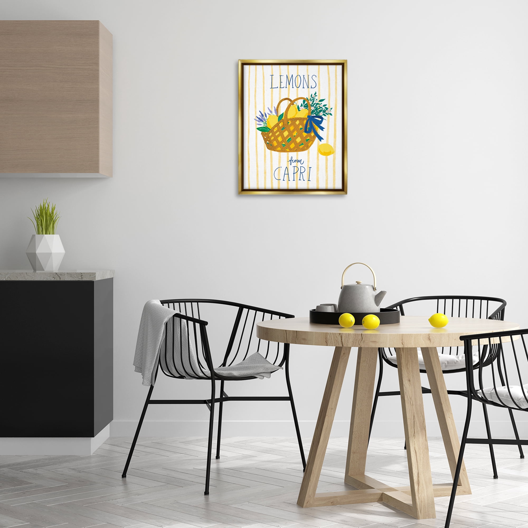 Stupell Industries Lemon Basket from Capri Food & Beverage Painting Gold Floater Framed Canvas Art Print Wall Art, 17 x 21