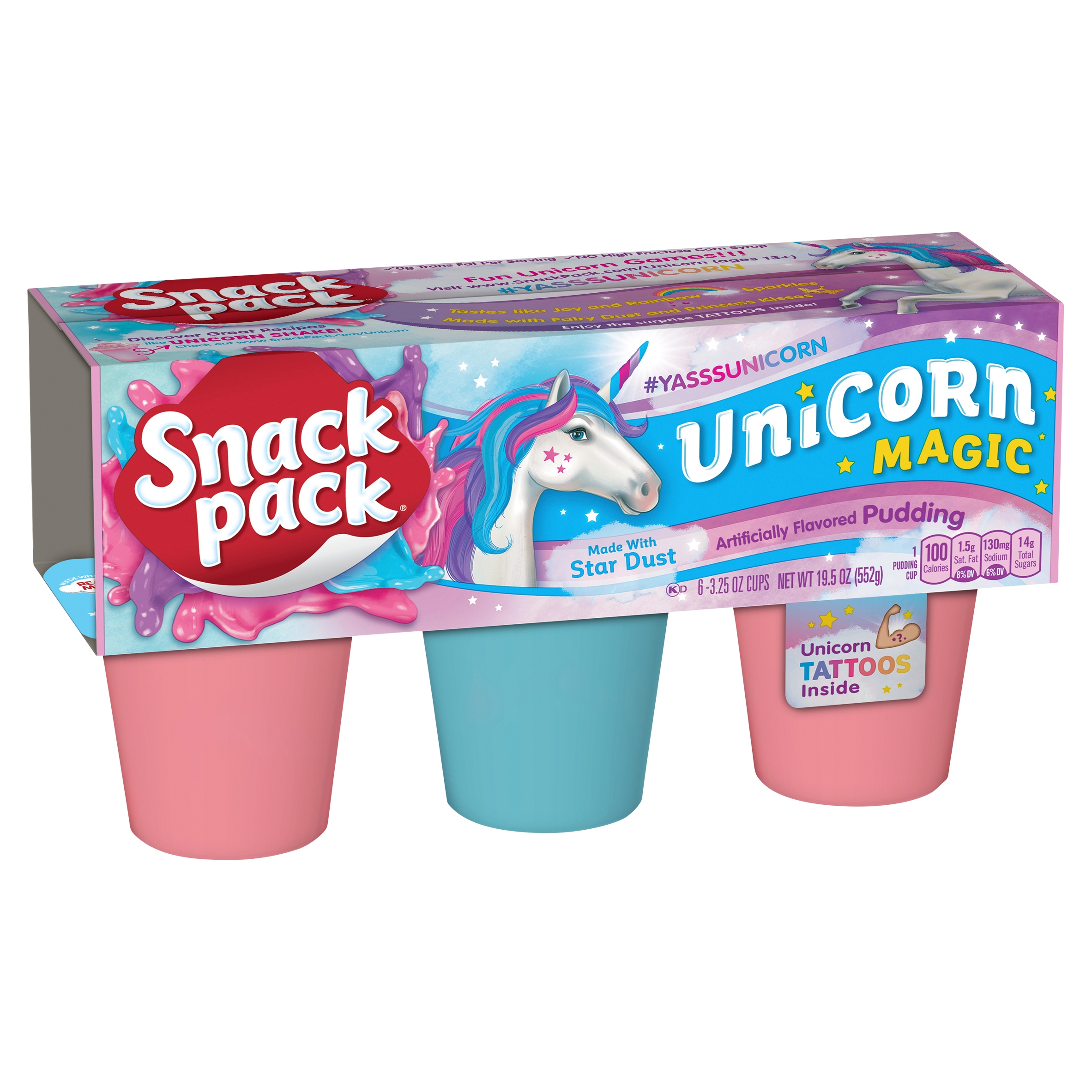 Snack Pack Unicorn Magic Pudding, 3.25 oz, 6 count