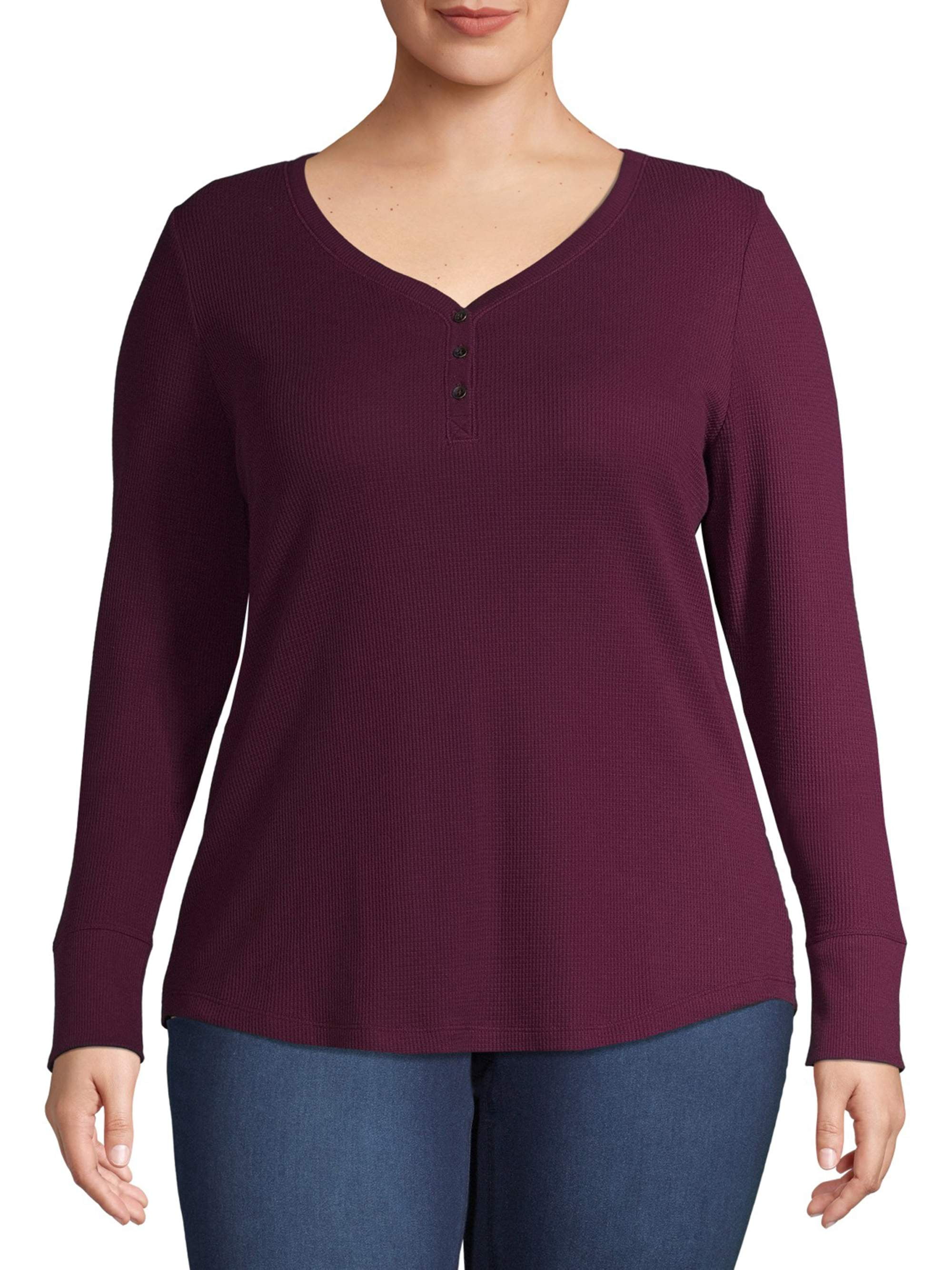 women's plus size thermal henley shirts