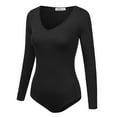 thumbnail image 2 of Doublju Women's Long Sleeve V-Neck Stretchy Bodysuit Tops (Plus Size Available), 2 of 5
