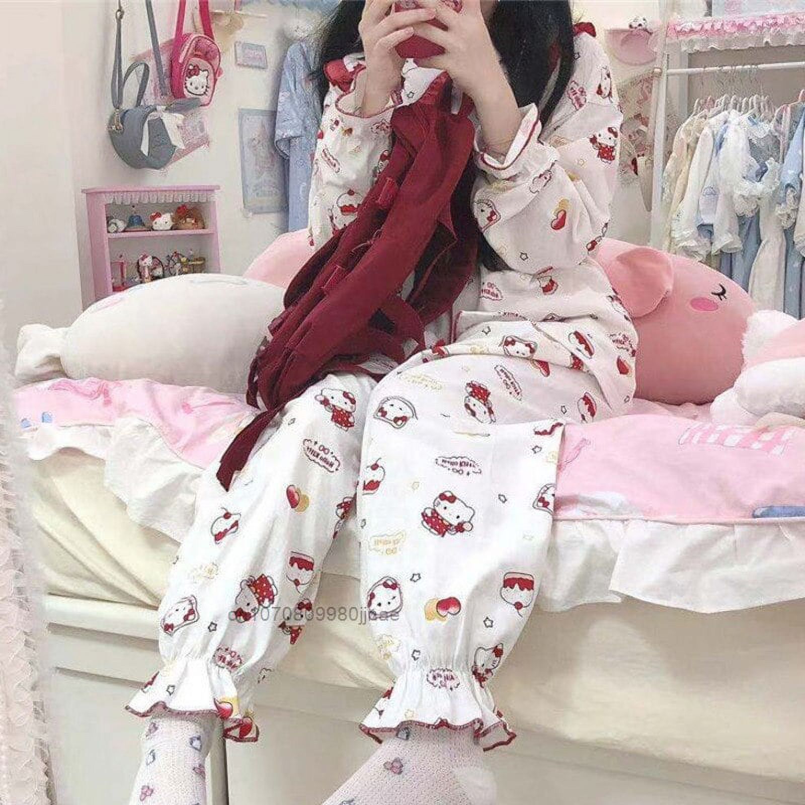 Hello Kitty Fashion Pajamas Women Cute Cartoon Sanrio Fashion Kawaii