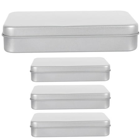 

4Pcs Small Tin Box Metal Tins Container Rectangular Tins Box Portable Box Containers