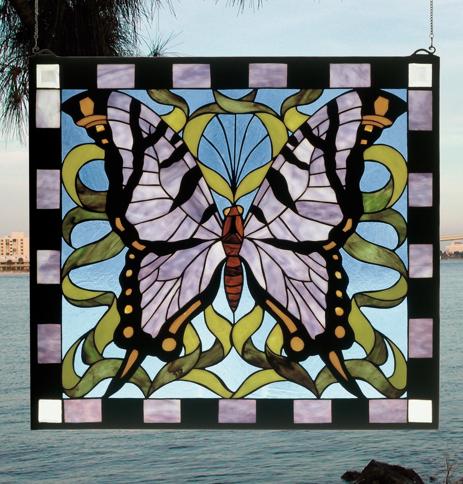25"W X 23"H Butterfly Stained Glass Window