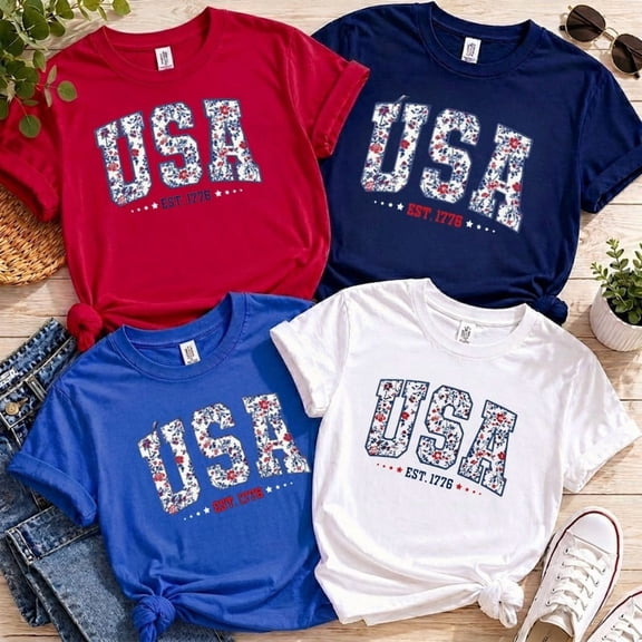 250th Anniversary USA Shirt, 4th of July Shirts for Women and Men, Floral America 250 Tshirt, Patriotic Womens Tops