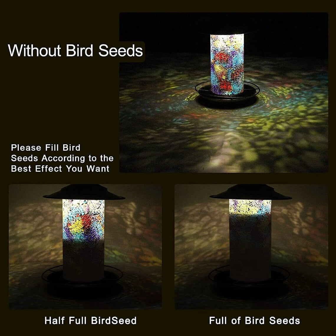 EpicGadget Outdoor Wild Birds Feeder with Fairy Solar Lights Hanging for Outside, Mosaic Lantern Design Solar Birdfeeders Hanging Lantern for Garden Yard Outdoor Decoration, Gift Ideas for Bird Lovers