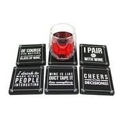 Summit One Funny Wine Quote Felt Coasters, Set of 10 (4 x 4 Inch, 5mm Thick) Premium Absorbent Felt Drink Coasters with Hilarious Wine Quotes - Unique Wine Gifts for Women - With Coaster Holder