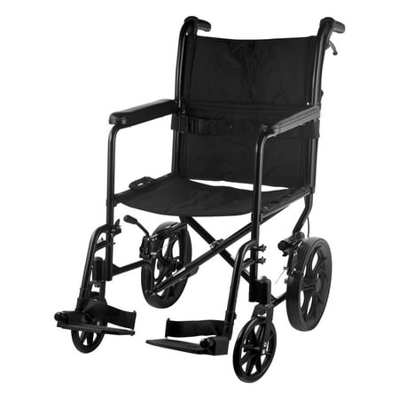 Carex Aluminum Transport Wheelchair with 12" Wheels, 300 lb Weight Capacity, No Brakes, Black