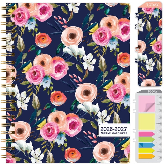 2026-2027 Excello Brands 8.5" x 11" Academic Year Hardcover Fashion Planner, Weekly/Monthly, 14 Month, Small Navy Floral
