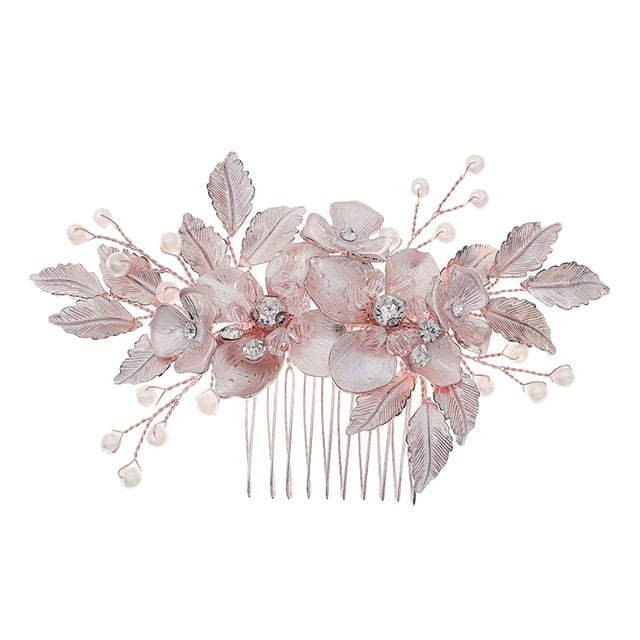 GOOHOCHY Peineta para novia con flores y perlas de imitación para el pelo, tocado para boda