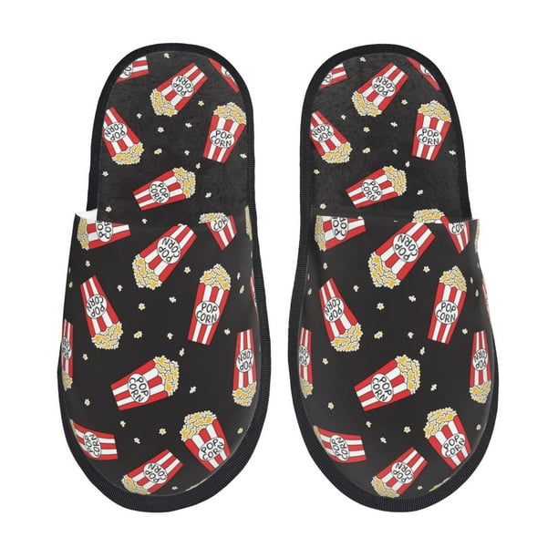 Balery Popcorn Pantuflas de Casa de Felpa Silenciosas con Diseño Estampado, Zapatillas Cómodas Antideslizantes de Algodón para Interior-Large