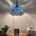 thumbnail image 2 of Tiffany Pendant Lights Plug In Blue Stained Glass Dragonfly LED Bulb Included for Dining Room Hotel Restaurant Cafe 16"W*16"D*75"H, 2 of 8