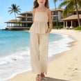 thumbnail image 2 of Tween Back To School Clothes 12 Girls 2 Piece Outfit Sets Short Cap Sleeve Crewneck Top Drawstring Straight Leg Pant Pocket Lightweight Clothes, 2 of 4
