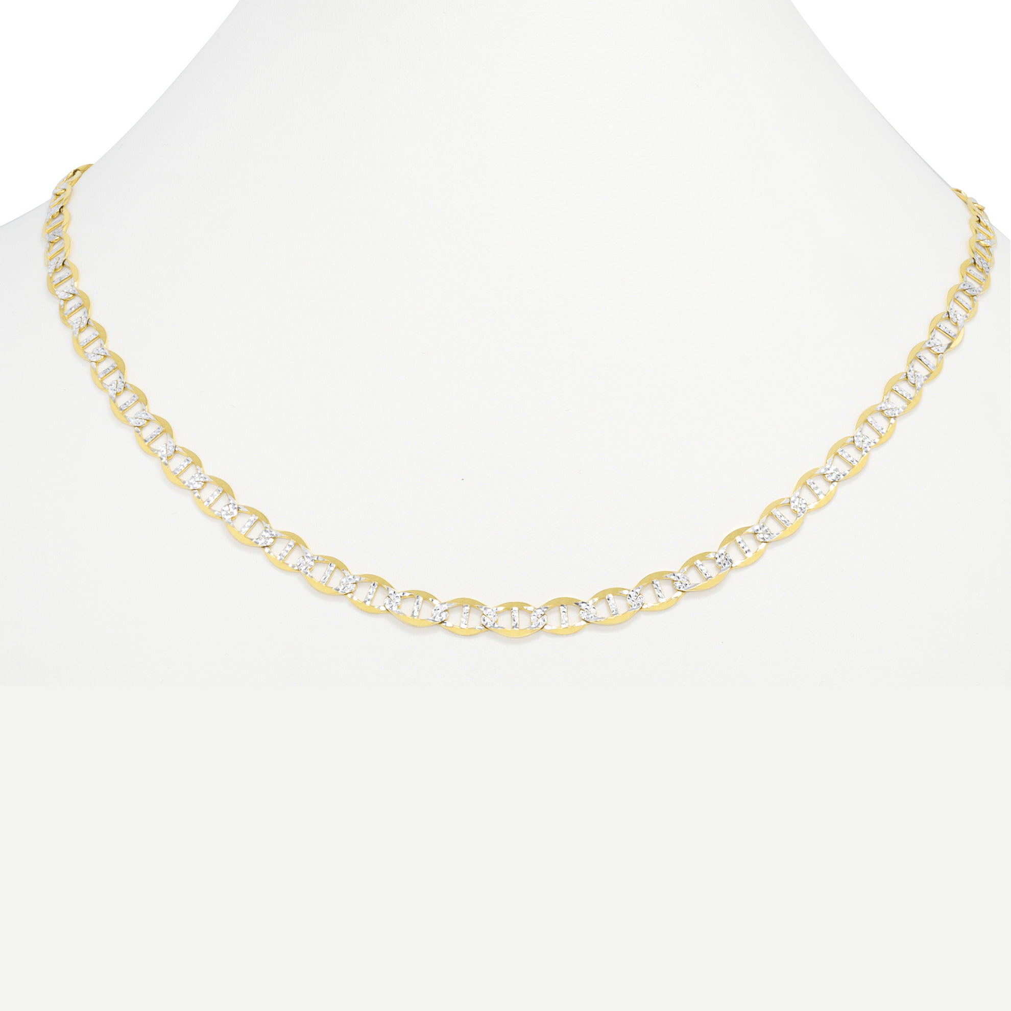 Nuragold 10k Real Yellow Gold Solid Mariner 6mm Anchor Chain Pave Diamond Cut Necklace (18"-30") Two Tone Italian Jewelry for Men & Women