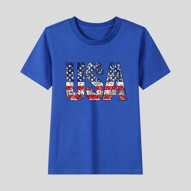 BLTIBY Girls Boys Summer Short Sleeve Top Child Kid Round Neck Independence Day Printed Cotton Shirts Infant Toddler Fashion Casual Loose Pullover Blouses Blue 11-12 Years