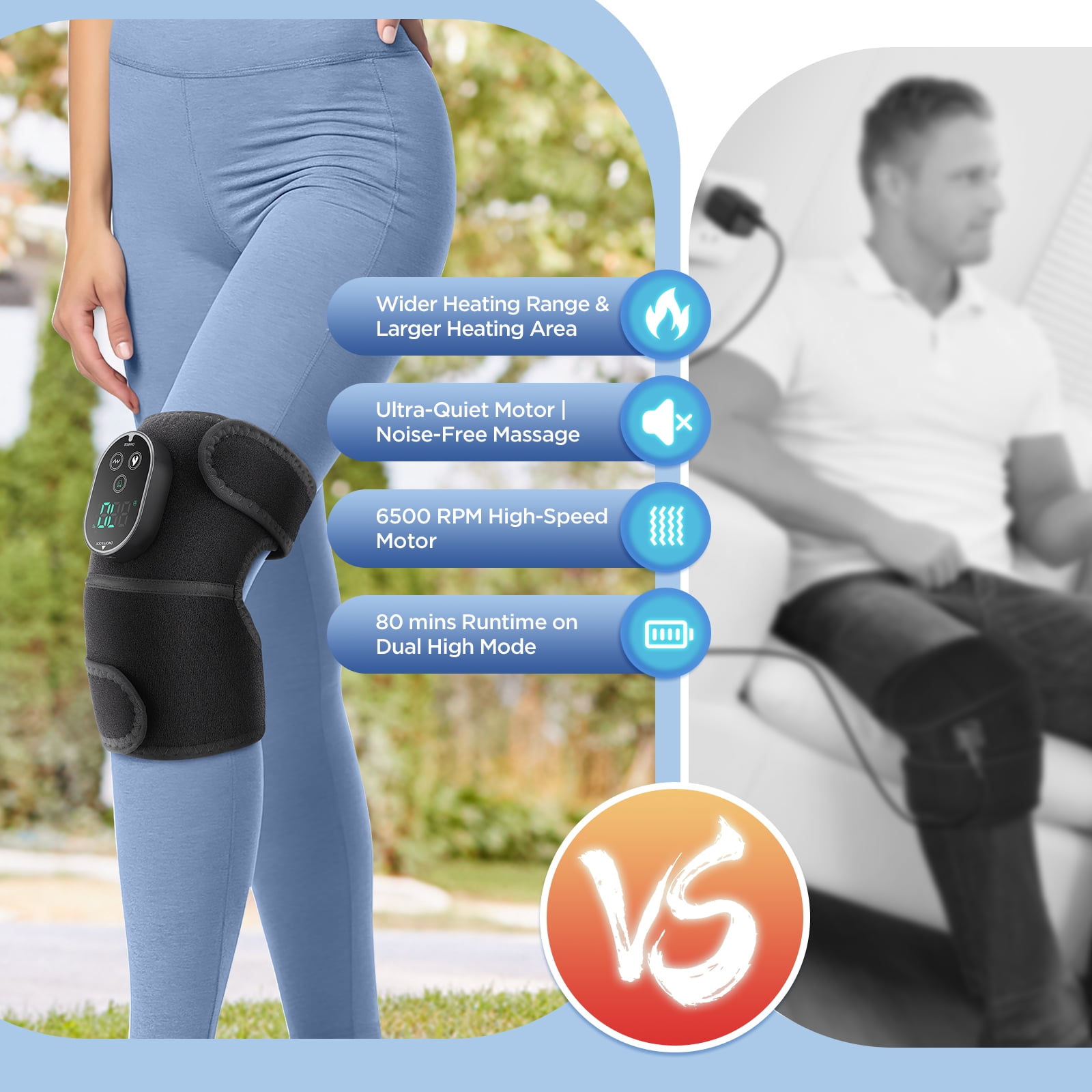 Cordless Heated Knee Massager, 3 in 1 Knee Massager with Heat and Vibration, Portable Electric Massage Knee Heating Pad for Elbow Shoulder Brace Wrap, 3 Vibration Heat, LED Display