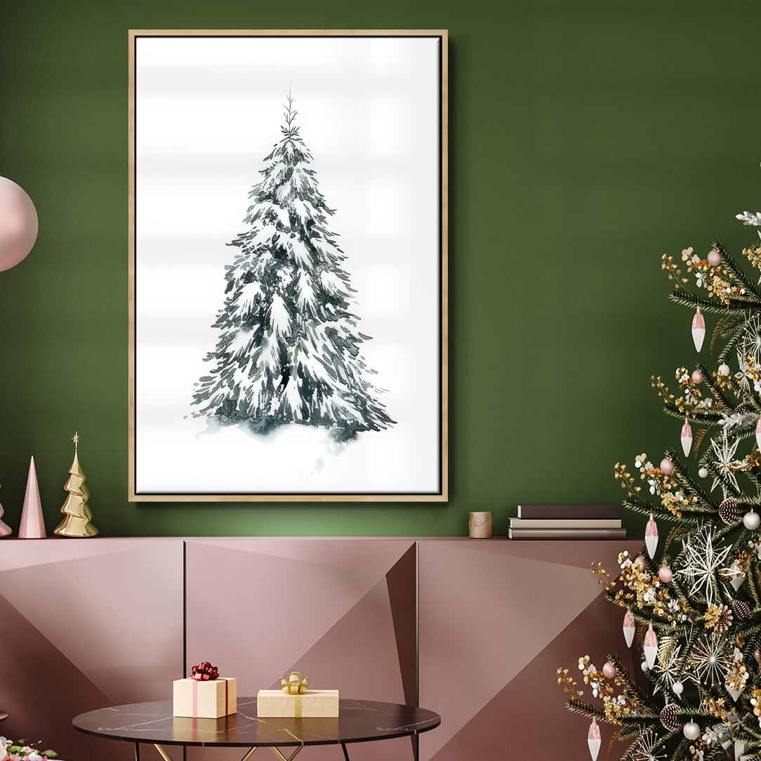 Blue Spruce II - Framed Gallery Wrapped Holiday Canvas - 17 x 25 - Natural Wood Frame