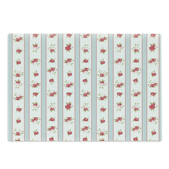 Shabby Flora Cutting Board, Vertical Borders Rose Blooms Cottage Country Cabin Design, Decorative Tempered Glass Cutting and Serving Board, Large Size, Dark Coral Pale Blue, by Ambesonne
