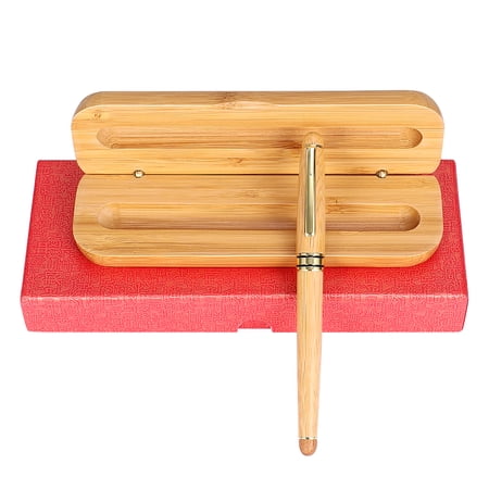 Zoyueyie NUOLUX Medium Nib Fountain Pen Natural Bamboo Writing Pen with Converter and Case (Red Packed)