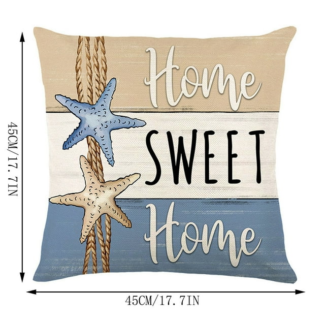 Btomtd Summer Letters Pillow Set Oceans Scallop Printing Sofa Window Cushion Set Living Room Bedroom Cushions, B