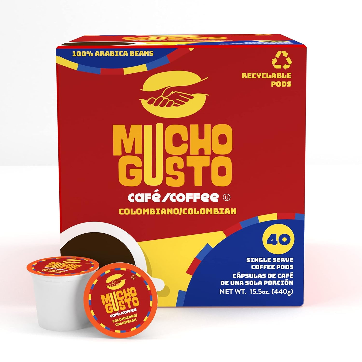 Mucho Gusto Colombian Medium Flavored Coffee Pods,Compatible Keurig 2.0, 40 Ct