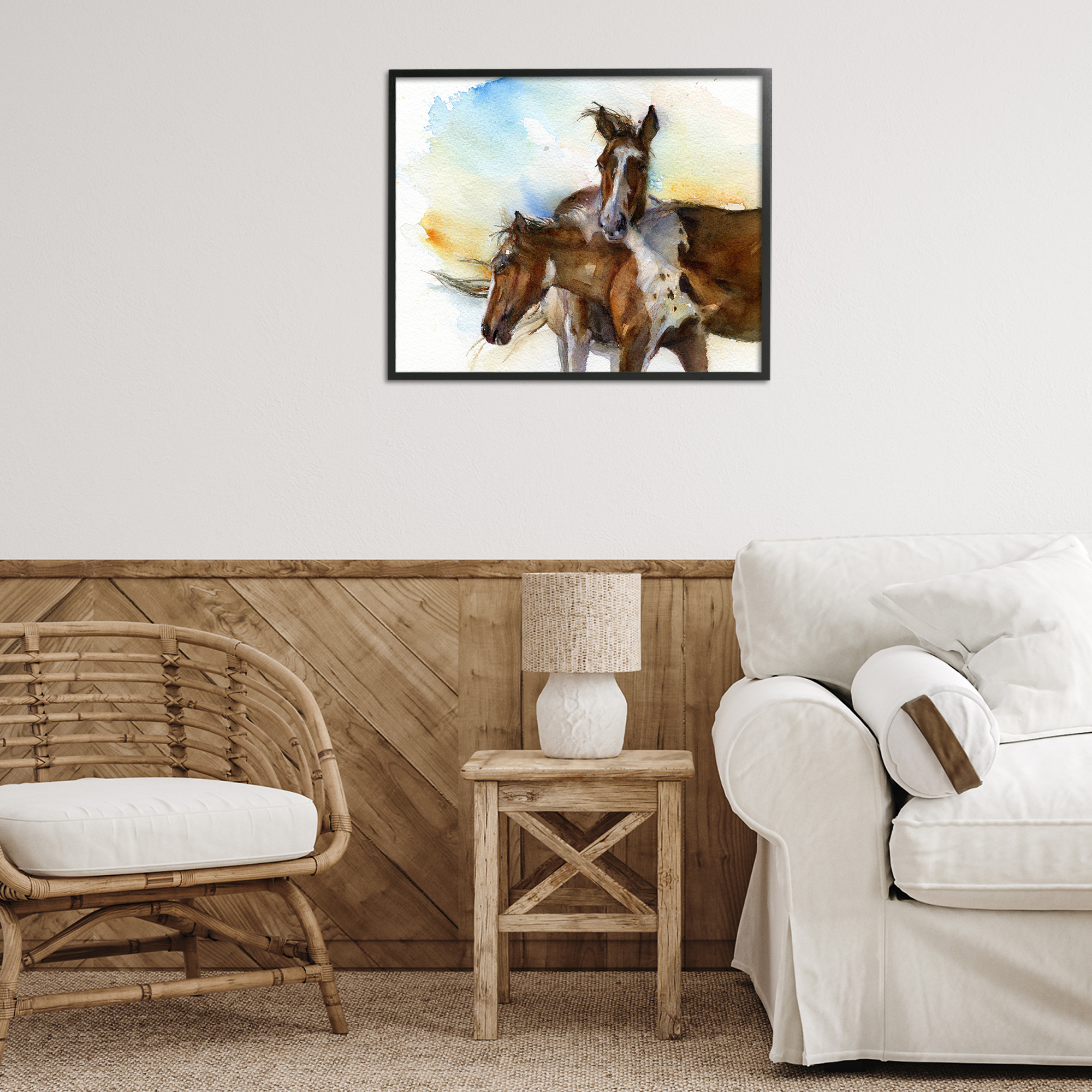 Stupell Industries Brown Horses Watercolor Animals & Insects Painting Black Framed Art Print Wall Art, 30 x 24