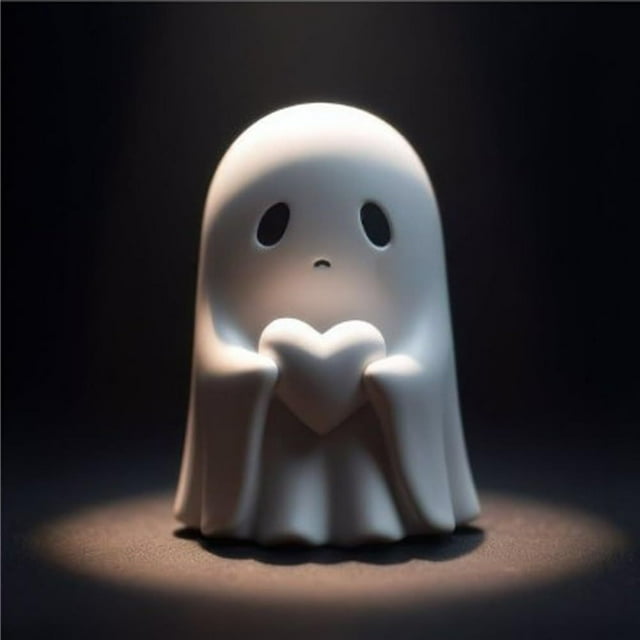 Fiudx Decoración del hogar Adorno de fantasma lindo con dedo medio para Halloween Figura de fantasma para Halloween Adorno de corazón para Halloween