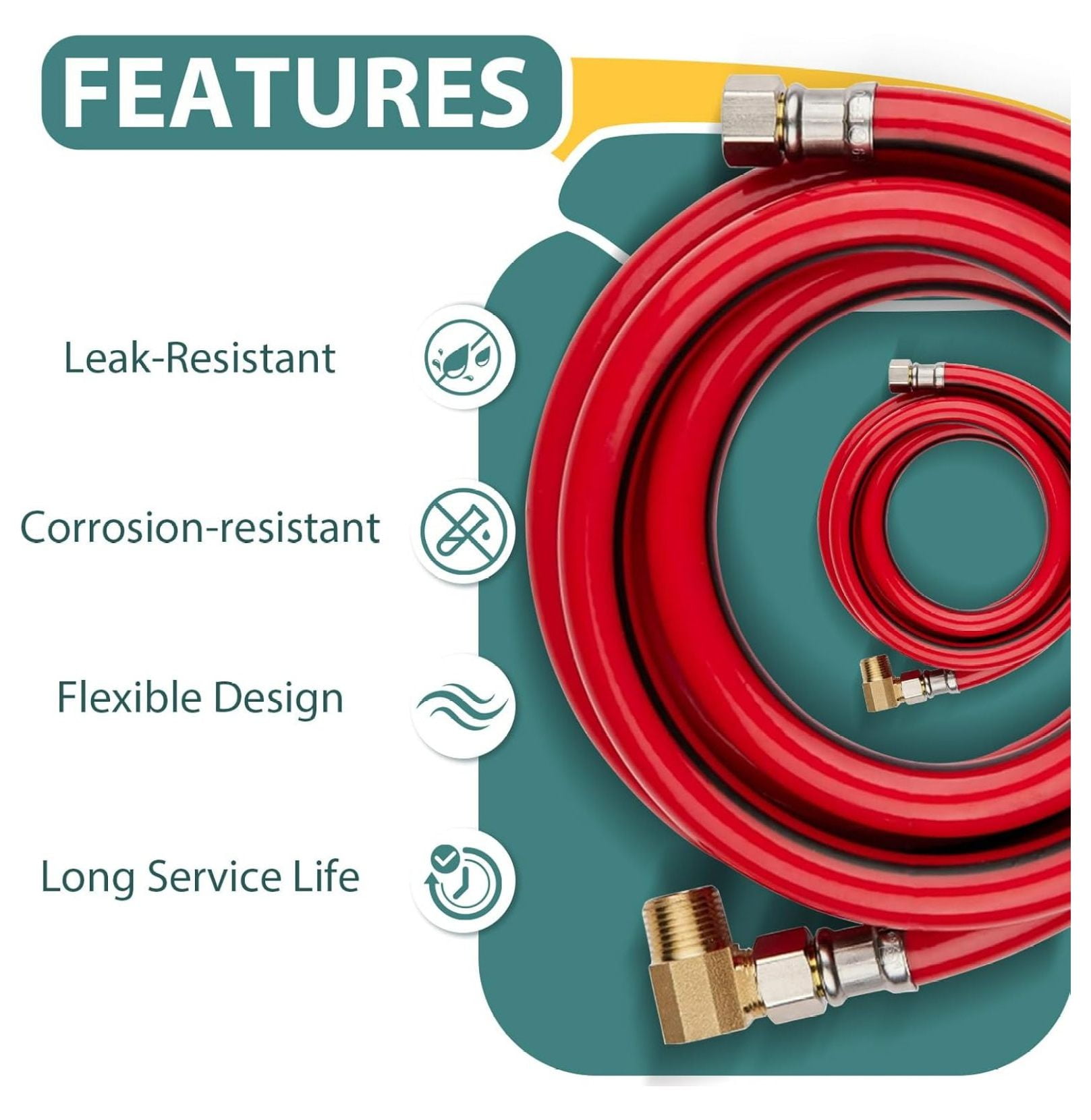 5-PACK 6 FT Red PVC Dishwasher Hose with Attached 90 Degree 3/8" MIP Elbow, 3/8" x 3/8" Comp Water Supply Line