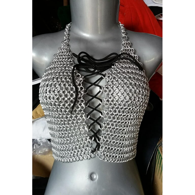 Handmade Girls Women Metal aluminium Wire Ring Chainmail Bra Halter Best  Aluminum Metal Chainmail Top Hot Costume Ladies Top (34 Inches)
