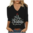 thumbnail image 2 of HOMBOM Womens 3/4 Sleeve Shirts Business Christmas Black Snowflakes Graphic Xmas T Shirts for Ladies V Neck, 2 of 5
