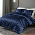 thumbnail image 6 of Whale Flotilla 3-Piece Reversible Silky Soft Queen Comforter Set, Luxury Stripe Satin Comforters Full Size Bedding Set with 2 Satin Pillowcases, Lightweight Duvet for All Seasons, Navy, 6 of 8