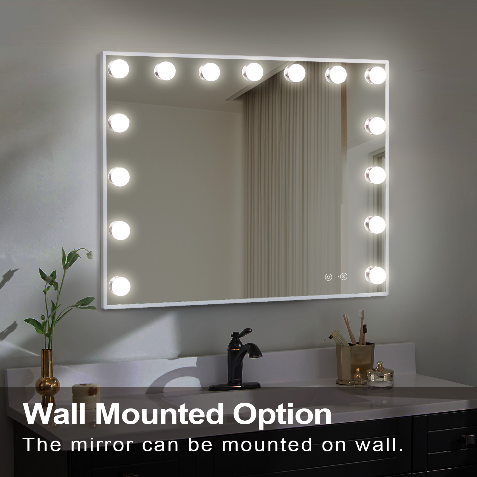 Fenchilin 23''x19'' Vanity Mirror with Lights Bluetooth Tabletop Wall Mount Metal White - image 4 of 12