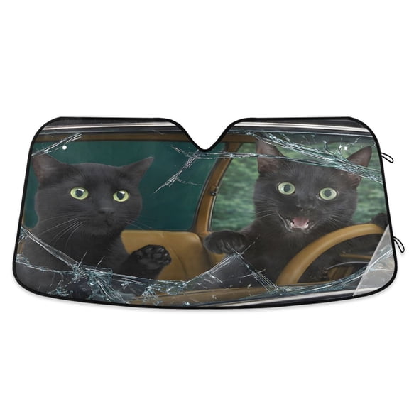 ALAZA Two Black Cat Pattern Car Windshield Sun Shade Foldable UV Ray Sunshade Visor Protector 55 x 27.6in