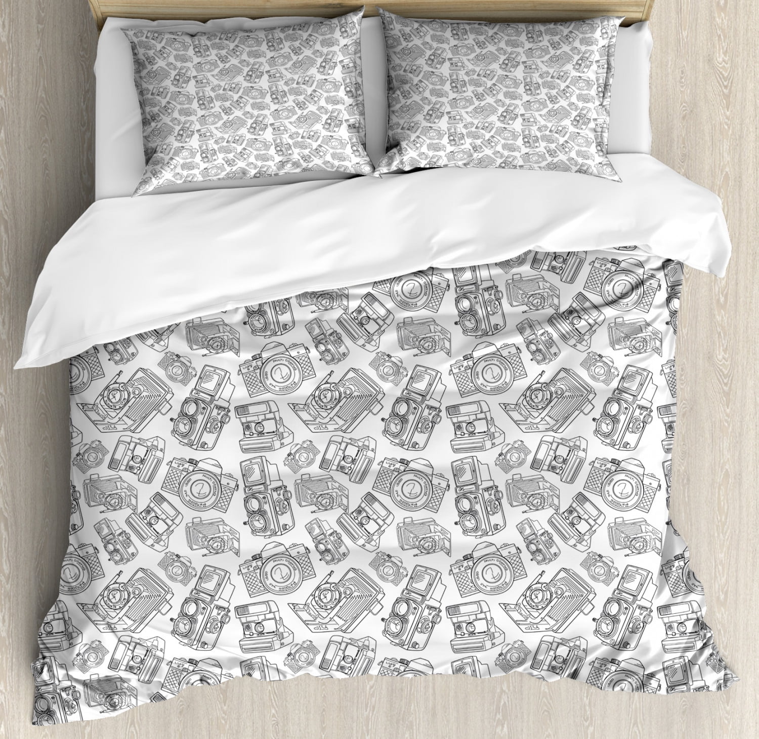 Vintage Duvet Cover Set Antique Old Camera Monochrome Design