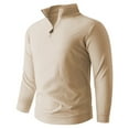 thumbnail image 2 of Miluxas Men's Quarter Zip Up Sweaters Slim Fit Lightweight Mock Neck Pullover Casual Polo Sweaters Beige, 2 of 9