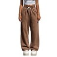 thumbnail image 2 of ZHYou No Boundarie Pants for Women Flare Baggy Fit Drawstring Elastic Waist Y2k High Rise Stylish Comfy Joggers,Brown,Size 3XL, 2 of 8
