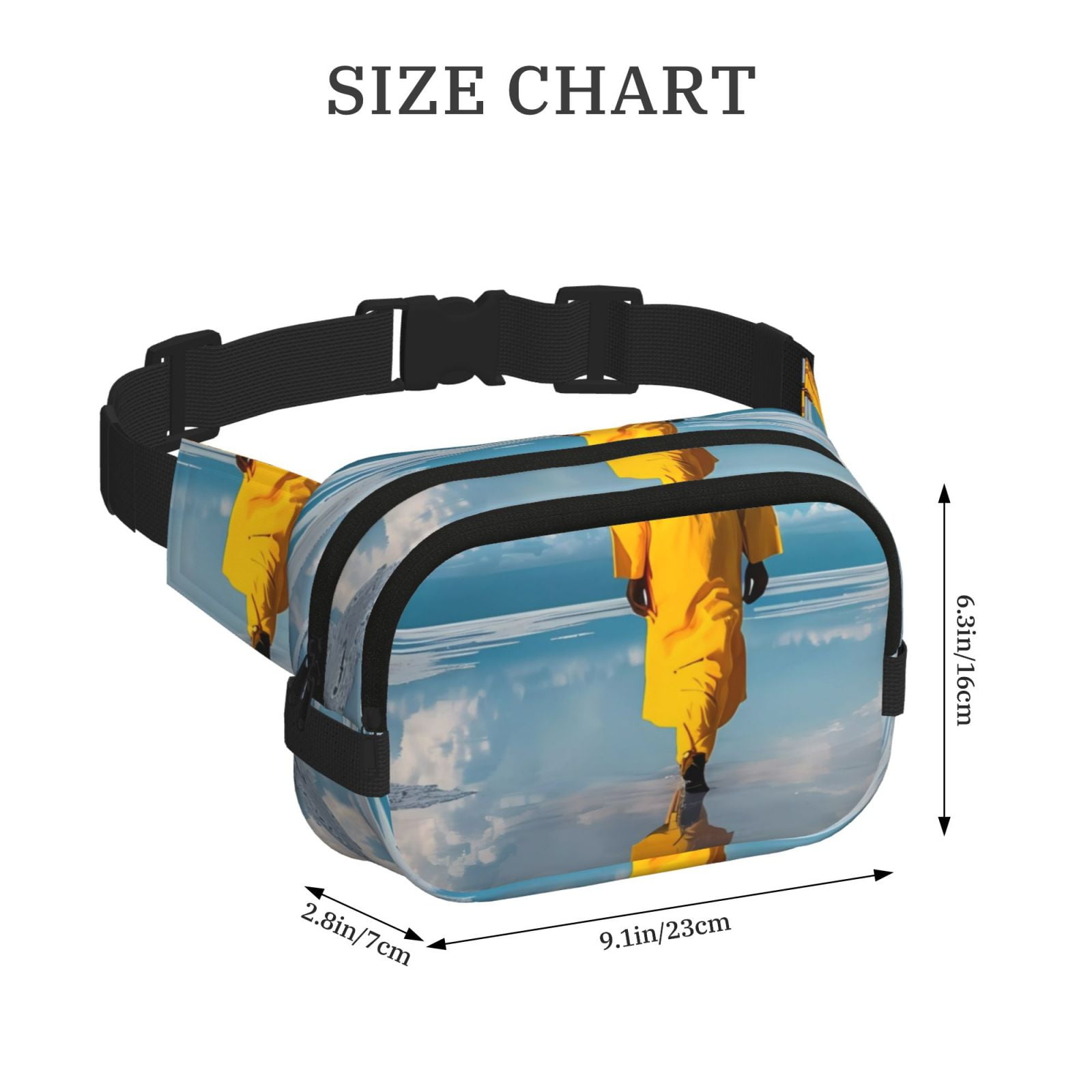 Picia Monk Walking On Water Print Square Double-Layer Waist Bag Mini Adjustable Waist Belt Bag Exercise Running Travel Hiking