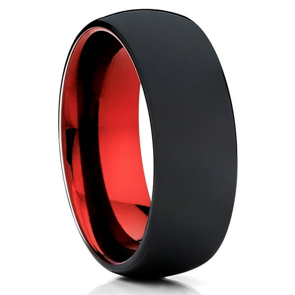 Red Tungsten Wedding Ring,8mm Wedding Ring,Tungsten Carbide Ring,Black Wedding Ring,Brush