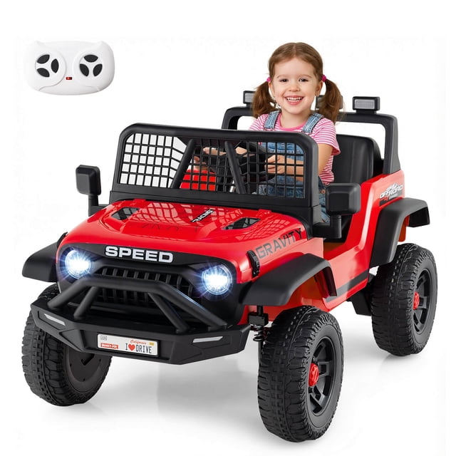 Costway Voiture Électrique 24 V avec Télécommande, Musique, Phares DEL, Suspension à Ressorts pour Enfants, Rouge