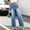Light Blue, variant on Women’s Elastic Waist Jeans, Straight Wide Leg Fashiondenim Pants, Fall Mid Waist Comfy Long Pants with Pockets