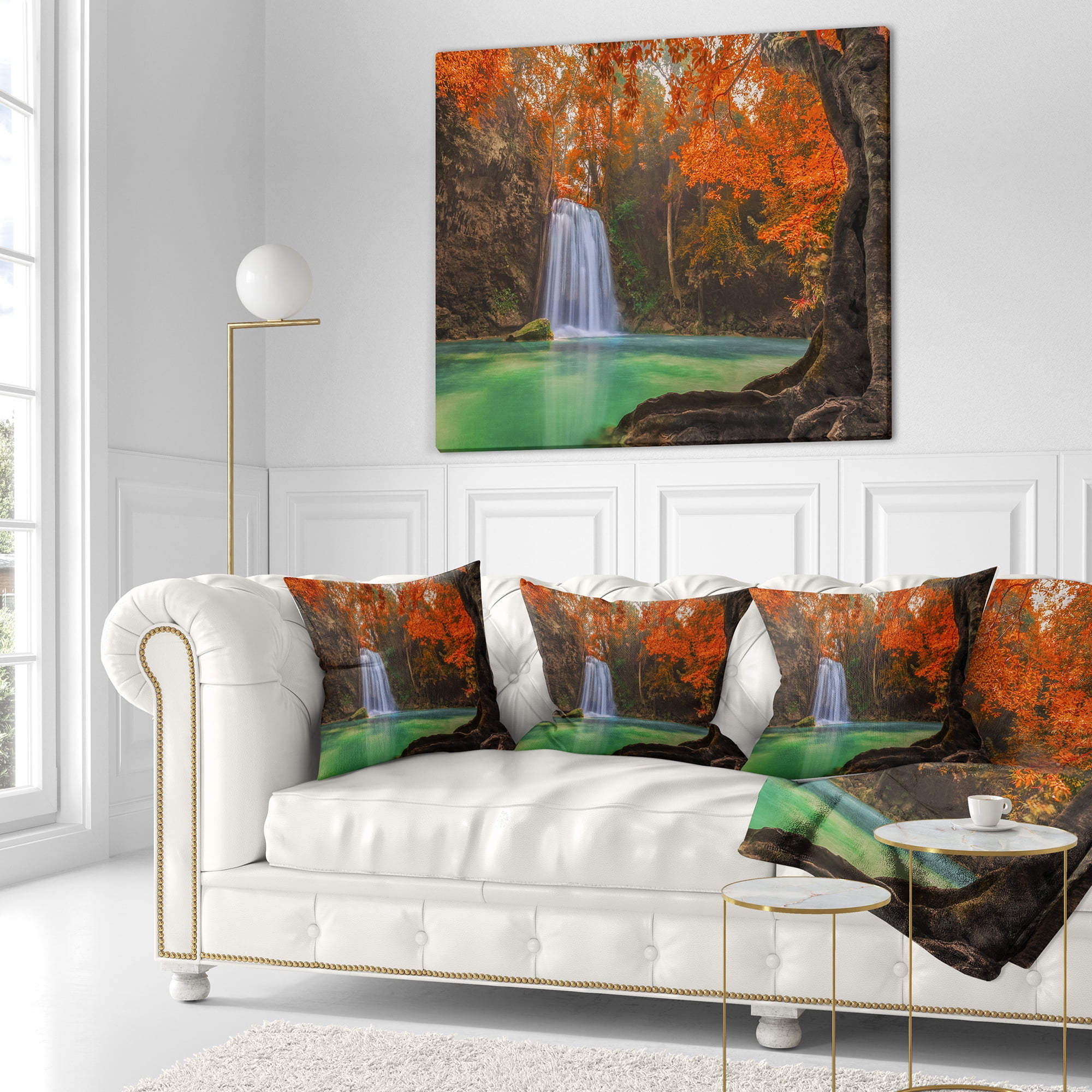 Designart Erawan Waterfall - Photography Throw Pillow - 18x18
