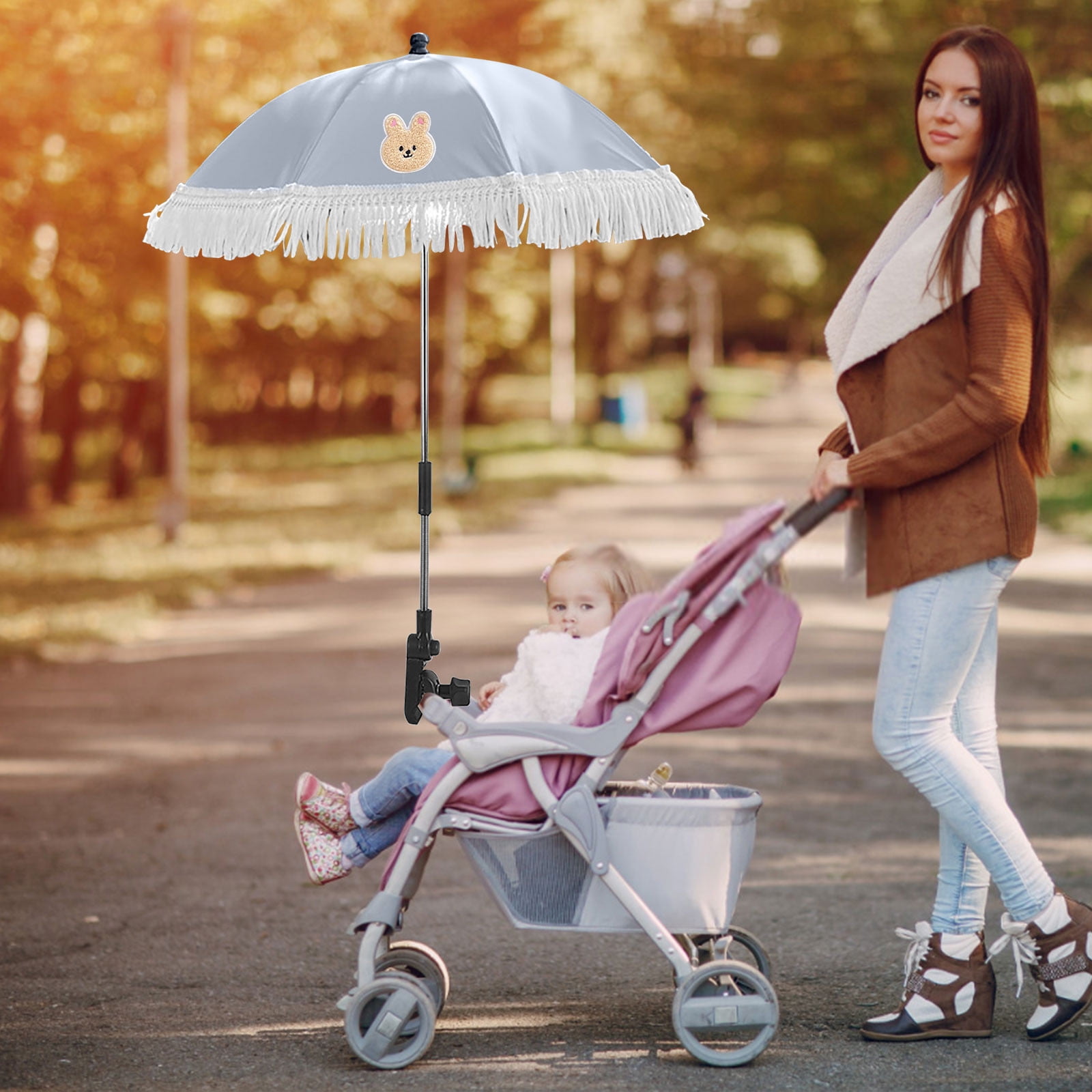 ​Stroller Parasol Umbrella Clamp-On Adjustable Sun Shade UV Protection Umbrella For Trolley Wheelchair Travel Foldable Portable Umbrella Shield 30 Inch