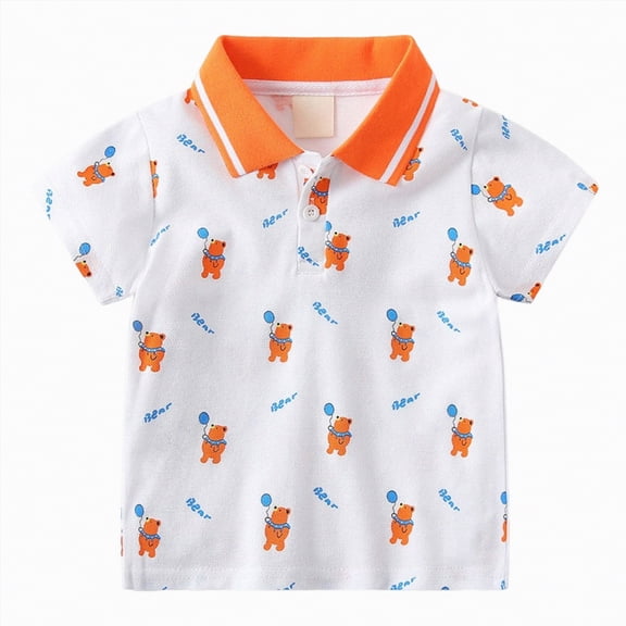 NIEWTR Toddler Boys Printed Polo Shirts Soft Breathable Short Sleeve Lapel Tees Summer Casual Clothes(White,5-6 Years)