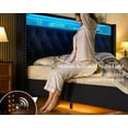thumbnail image 5 of Merluxy LED Bed Frame with Charging Station Upholstered Bed Frame with Headboard Storage/No Box Spring Needed/King/Black, 5 of 8