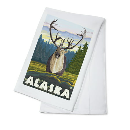 Alaska - Caribou - Lantern Press Original (100% Cotton Kitchen (Best Place To Hunt Caribou In Alaska)