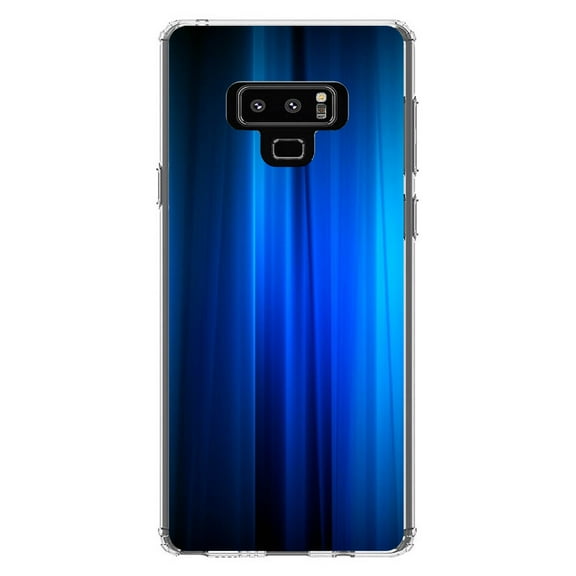 DistinctInk Clear Shockproof Hybrid Case for Samsung Galaxy Note 9 - TPU Bumper, Acrylic Back, Tempered Glass Screen Protector - Bright Blue Curtain