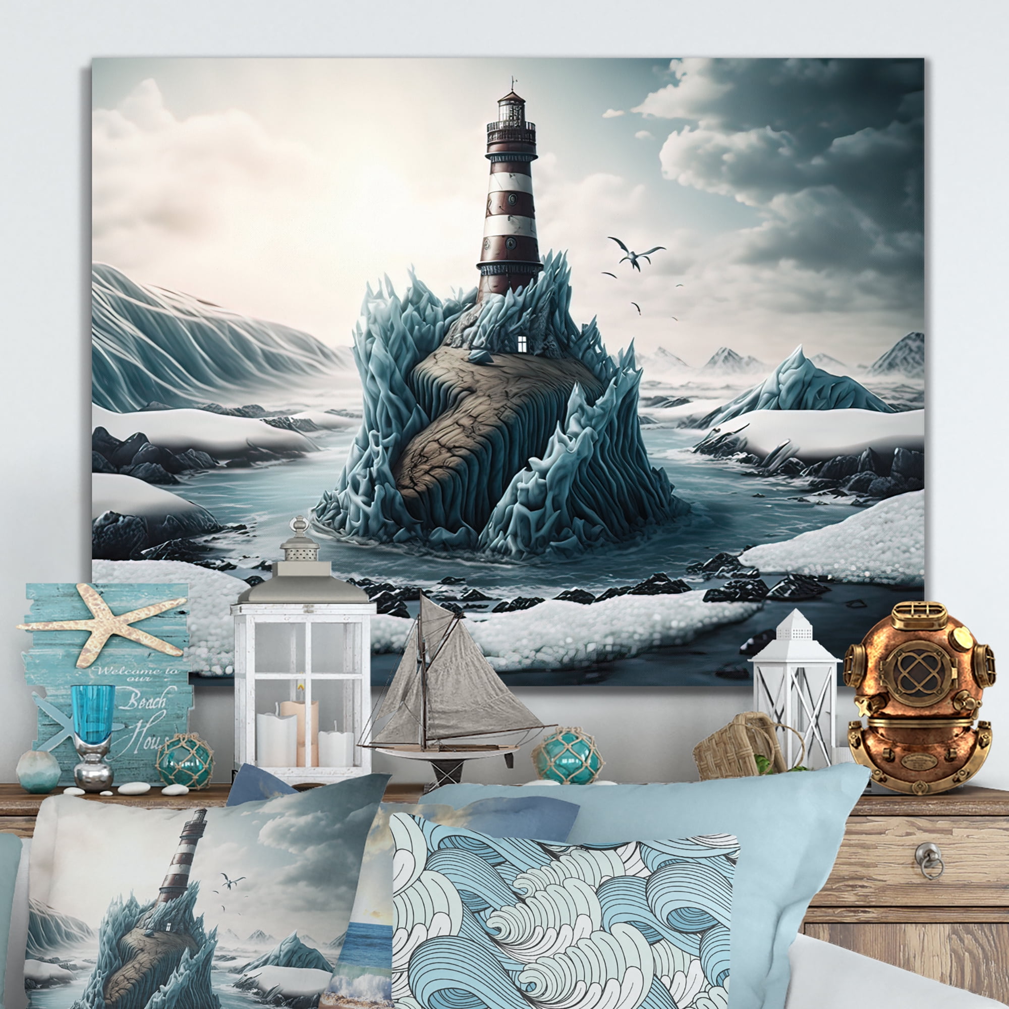 Designart Fantasy Lighthouse In The Arctic Ocean I Canvas Wall Art