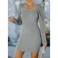 thumbnail image 6 of Asyoly Women Sexy Square Neck Knit Sweater Dress Bubble sleeve Bodycon Mini Pullover Dresses, 6 of 8